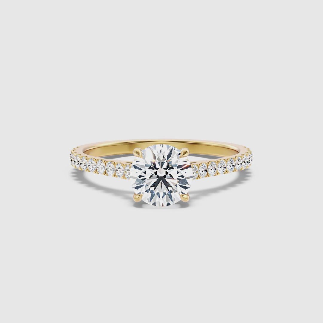 Riva 1 Carat Round Side Stone Pave Lab Grown Engagement Ring in 18k Yellow Gold