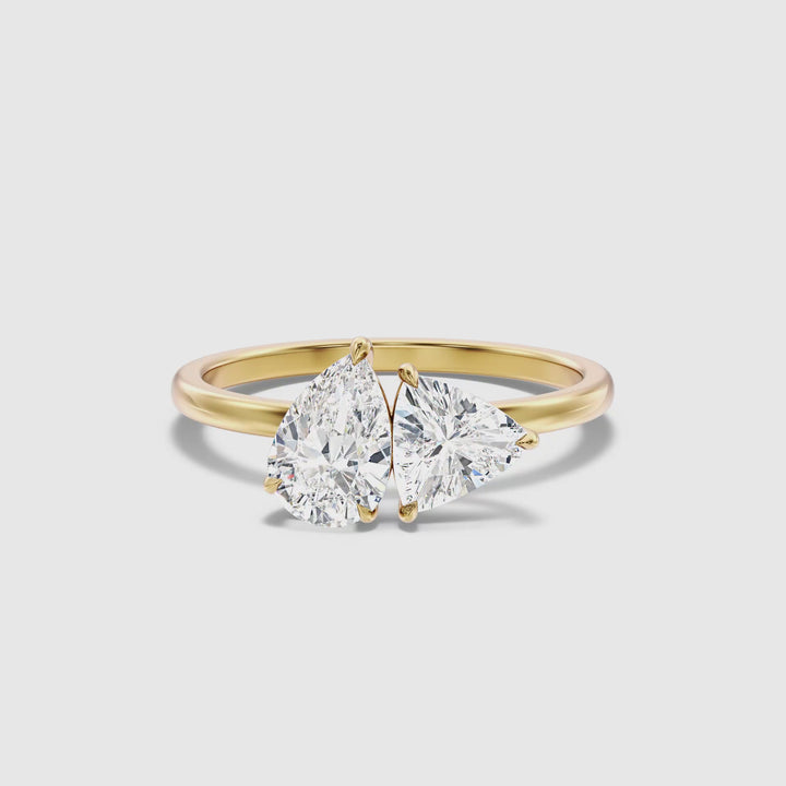 Elsie Toi Et Moi Ring in 14k Yellow Gold With Pear and Trillion Cut Two Stone Moissanite Diamond (1.5 Ct. Tw.)