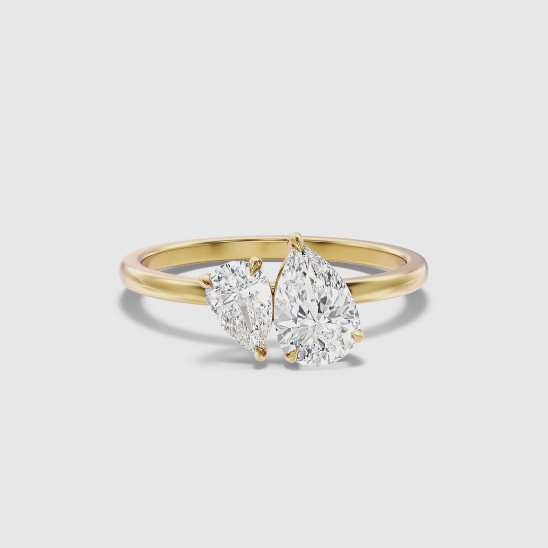 Maisie Toi Et Moi Diamond Ring in 18k Yellow Gold With With Both Pear Two Stone Lab Grown Diamond (1 Ct. Tw.)