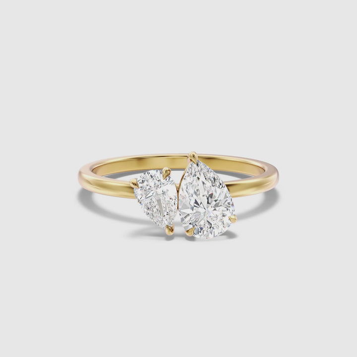 Maisie Toi Et Moi Diamond Ring in 18k Yellow Gold With With Both Pear Two Stone Lab Grown Diamond (1 Ct. Tw.)