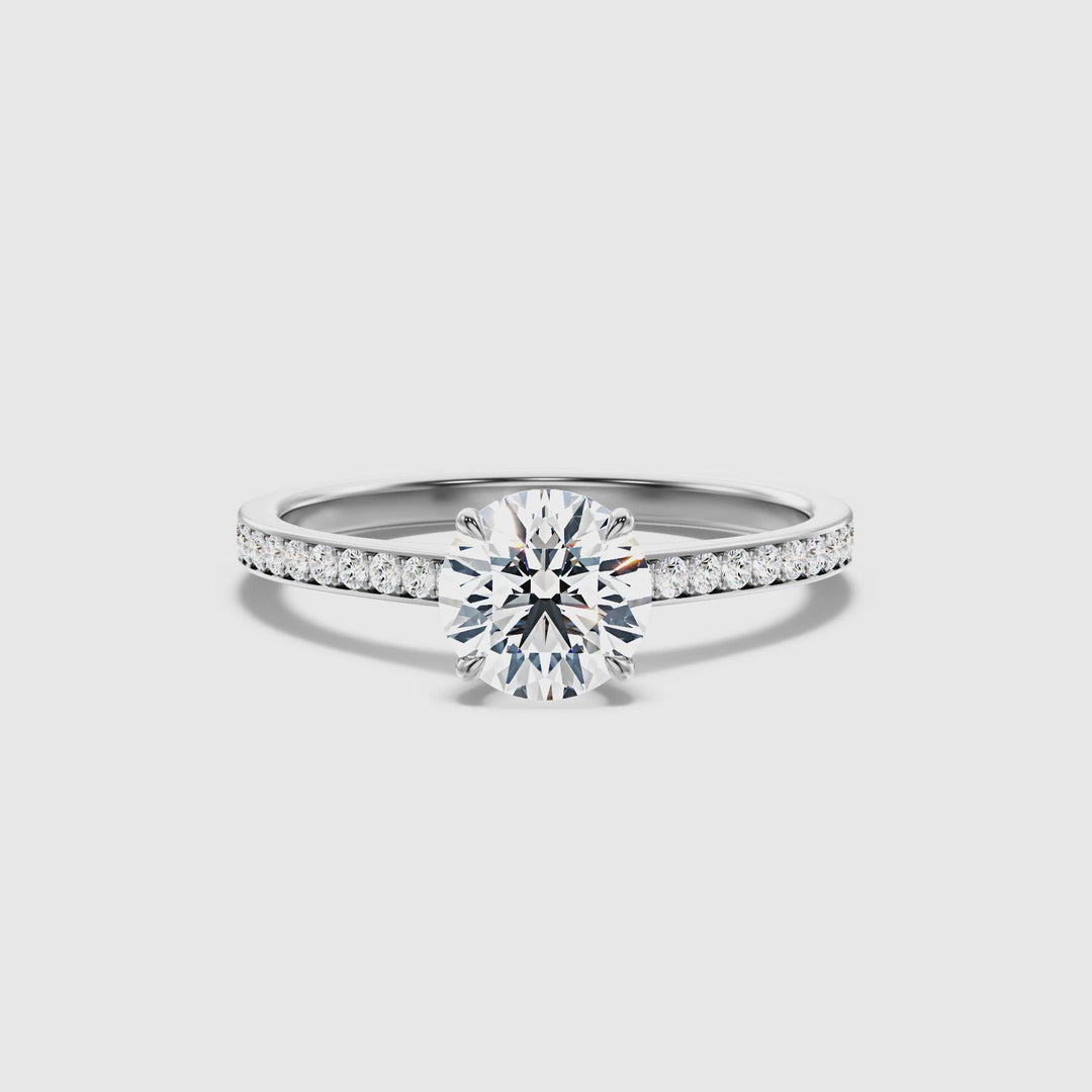 Kate 2 Carat Round Cut Side Stone Pave Lab Grown Engagement Ring in 10k White Gold