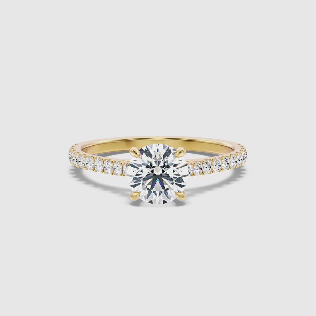 Zola 4 Carat Round Side Stone Pave Lab Grown Engagement Ring in 18k Yellow Gold