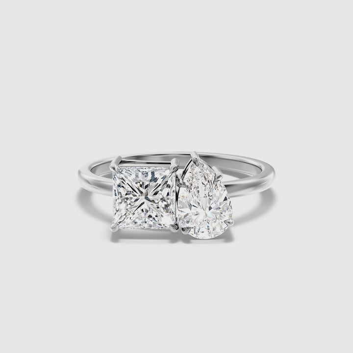 Rosie Toi Et Moi Moissanite Ring in 10k White Gold With Princess and Pear Two Stone Diamond (1 Ct. Tw.)