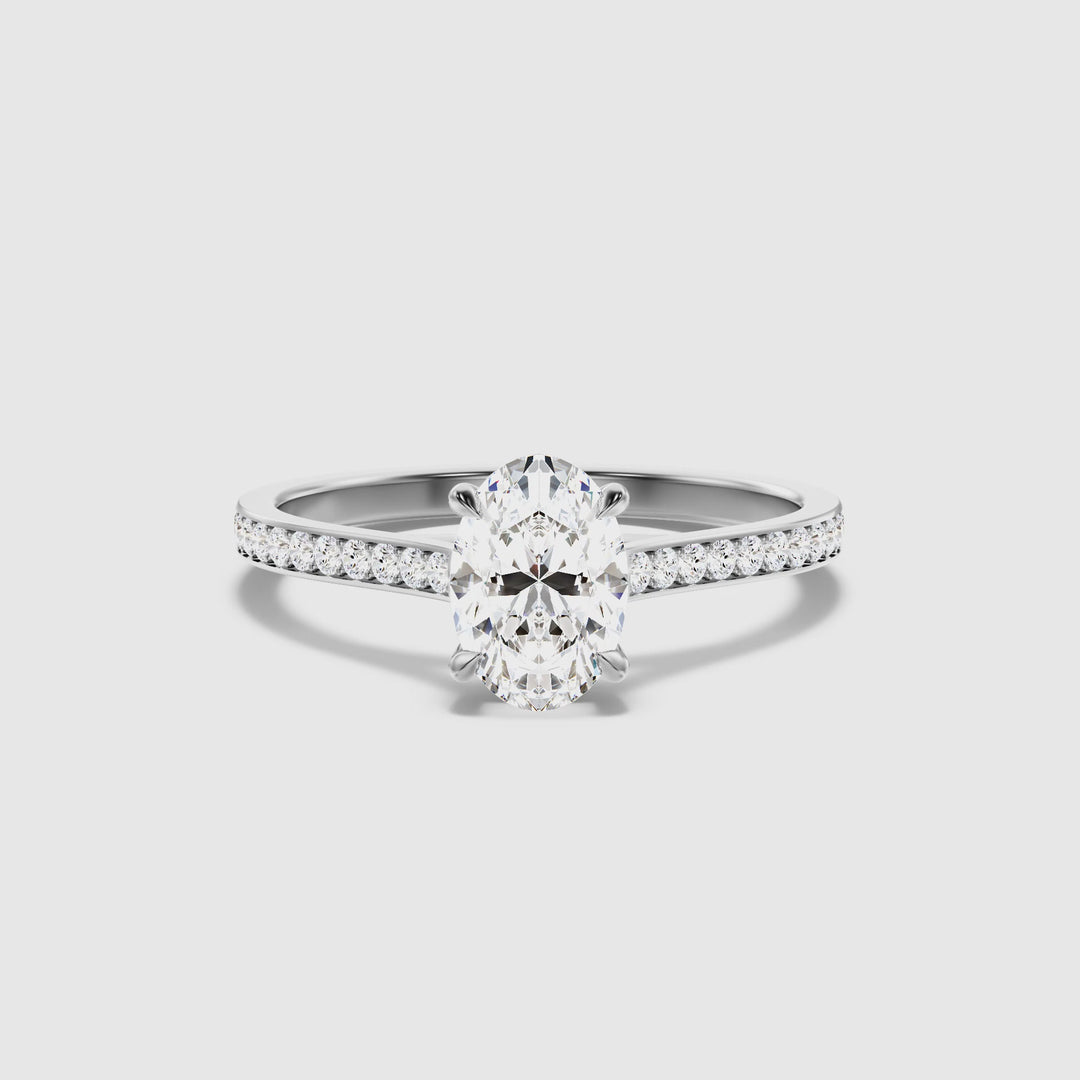 Sky 5 Carat Oval Cut Side Stone Pave Lab Grown Engagement Ring in Platinum