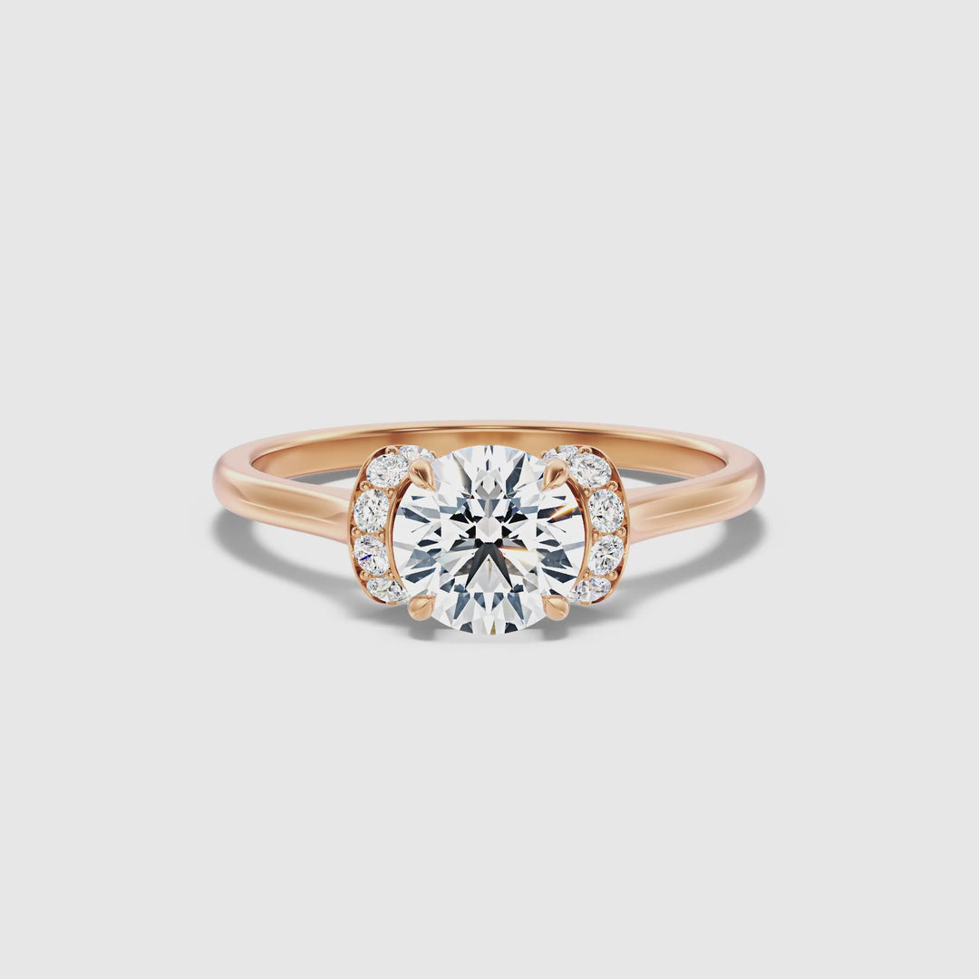 Lux 4 Carat Round Solitaire Pave Lab Grown Engagement Ring in 18k Rose Gold