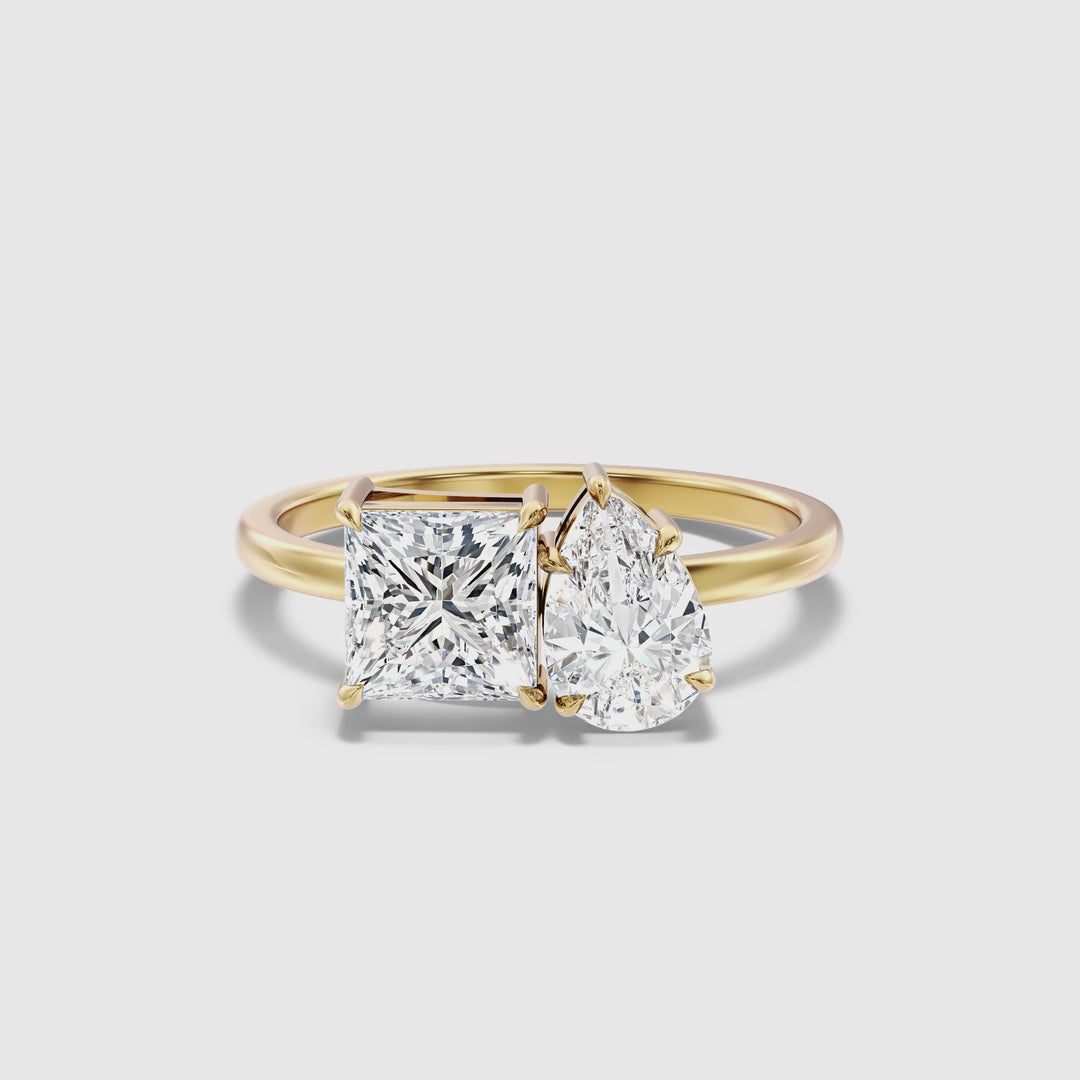 Jenny Toi Et Moi Engagement Ring in 18k Yellow Gold With Princess and Pear Two Stone Lab Grown Diamond (5 Ct. Tw.)