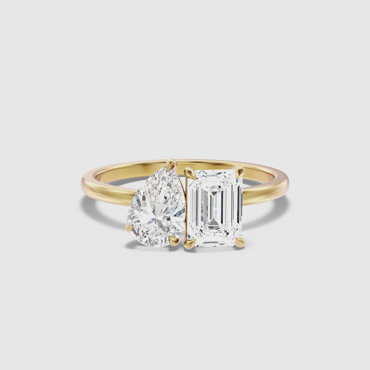 Zoey Toi Et Moi Diamond Ring in 10k Yellow Gold With Pear and Emerald Two Stone Lab Grown Diamond (4 Ct. Tw.)