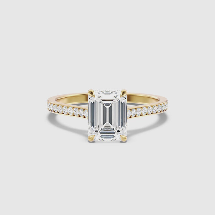 Faye 1 Carat Emerald Cut Side Stone Pave Lab Grown Engagement Ring in 10k Yellow Gold