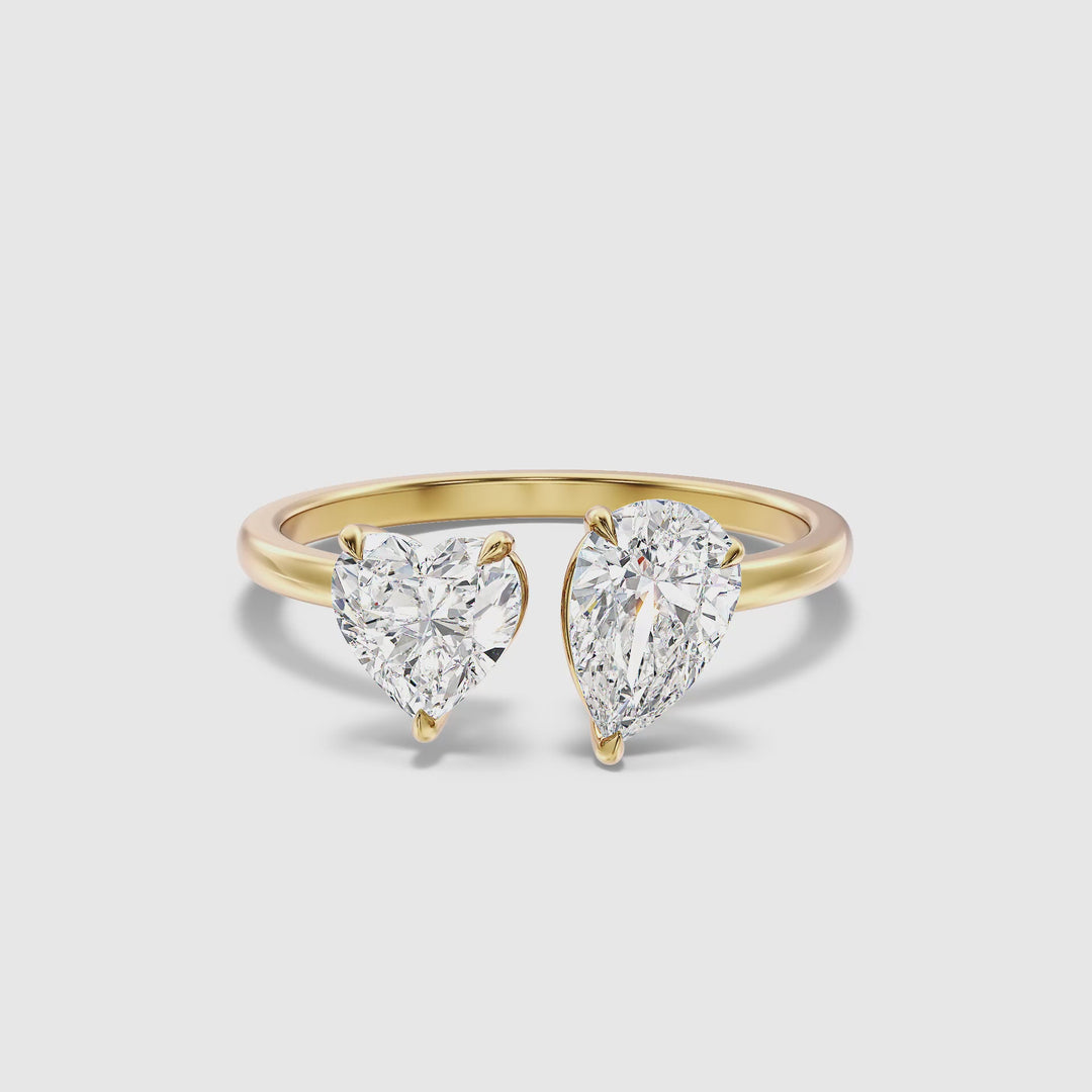 Lacey Toi Et Moi Diamond Ring in 10k Yellow Gold With Heart and Pear Two Stone Lab Grown Diamond (4 Ct. Tw.)