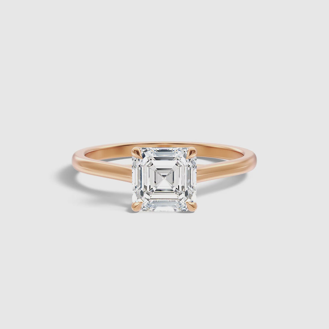 Ada 3 Carat Asscher Cut Solitaire Moissanite Engagement Ring in 10k Rose Gold