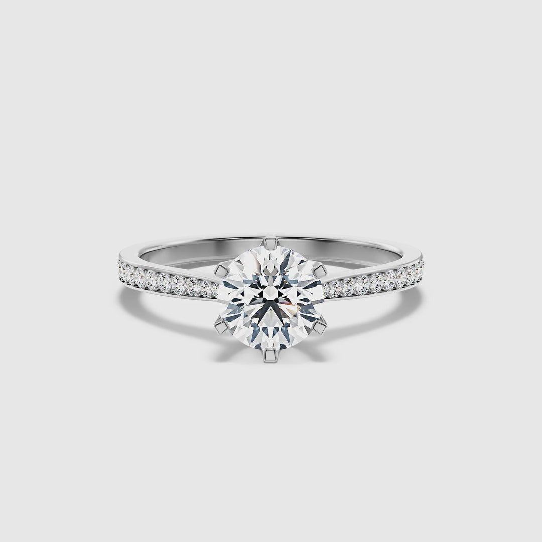 Mia 2 Carat Round Side Stone Pave Lab Grown Engagement Ring in 10k White Gold