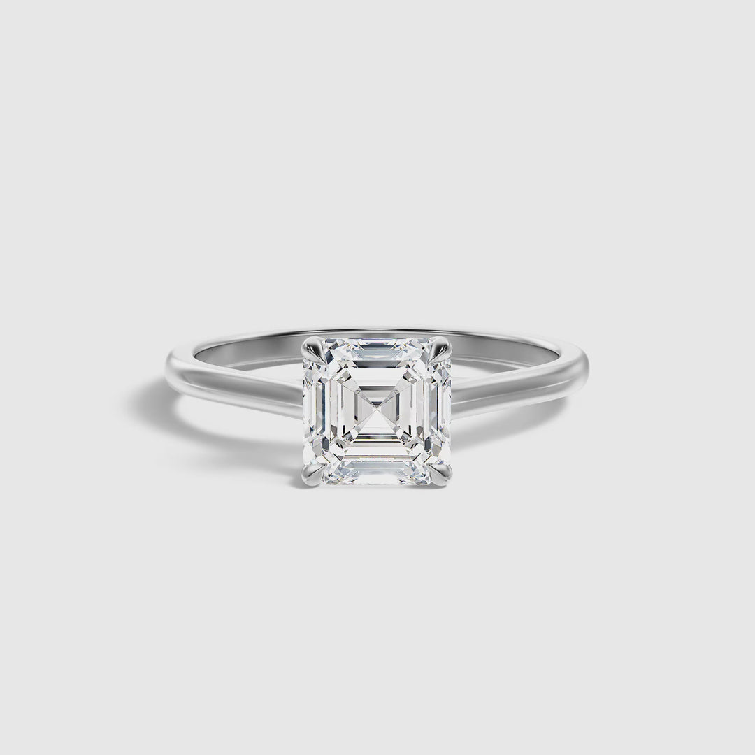 April 1 Carat Asscher Cut Solitaire Lab Grown Diamond Ring in 10k White Gold