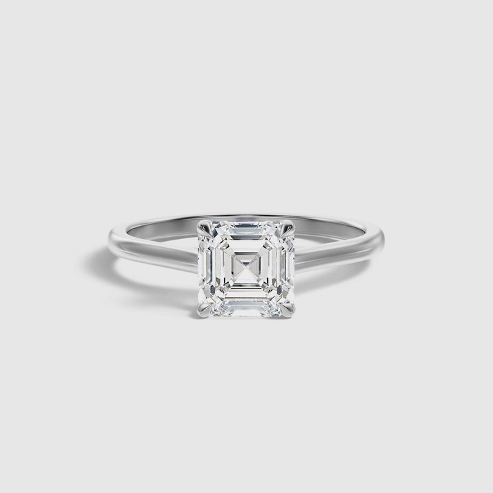 April 1 Carat Asscher Cut Solitaire Lab Grown Diamond Ring in 10k White Gold