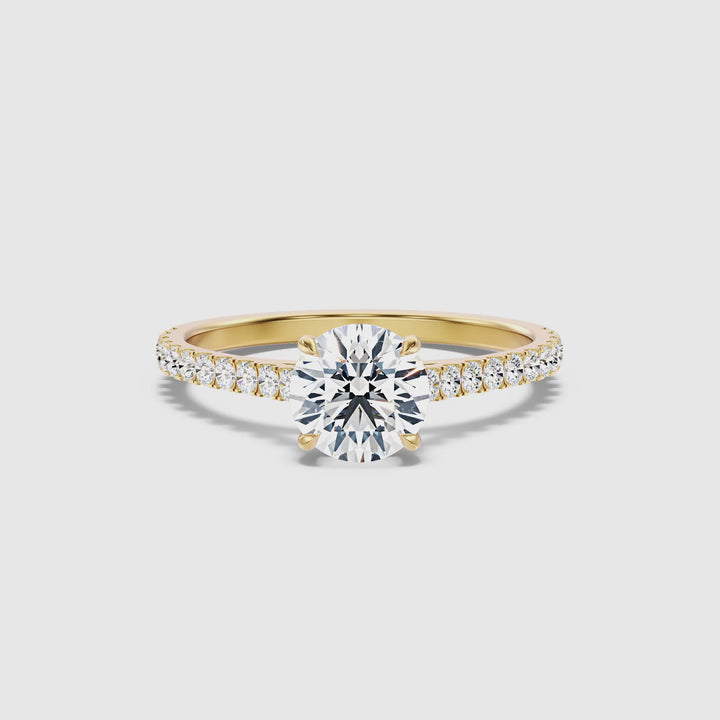 Hope 4 Carat Round Side Stone Pave Lab Grown Diamond Ring in 14k Yellow Gold