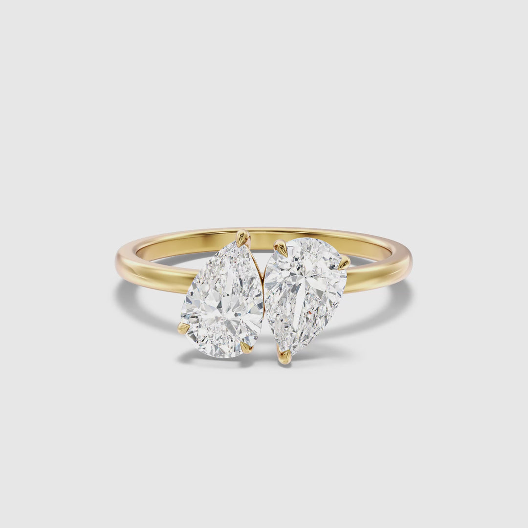 Georgia Toi Et Moi Diamond Ring in 18k Yellow Gold With Both Pear Two Stone Lab Grown Diamond (1 Ct. Tw.)