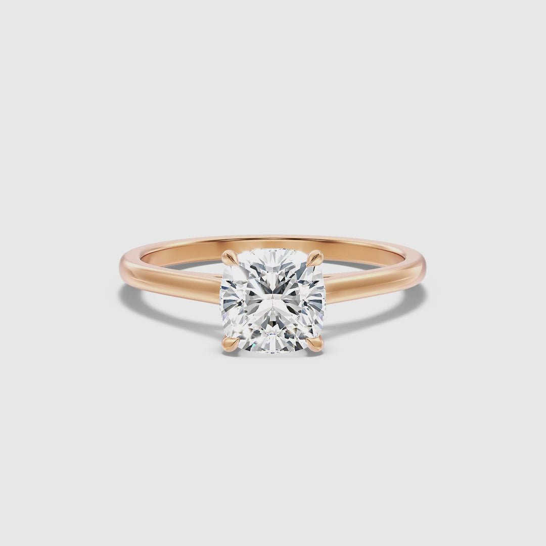 Joa 1 Carat Cushion Cut Solitaire Lab Grown Engagement Ring in 18k Rose Gold