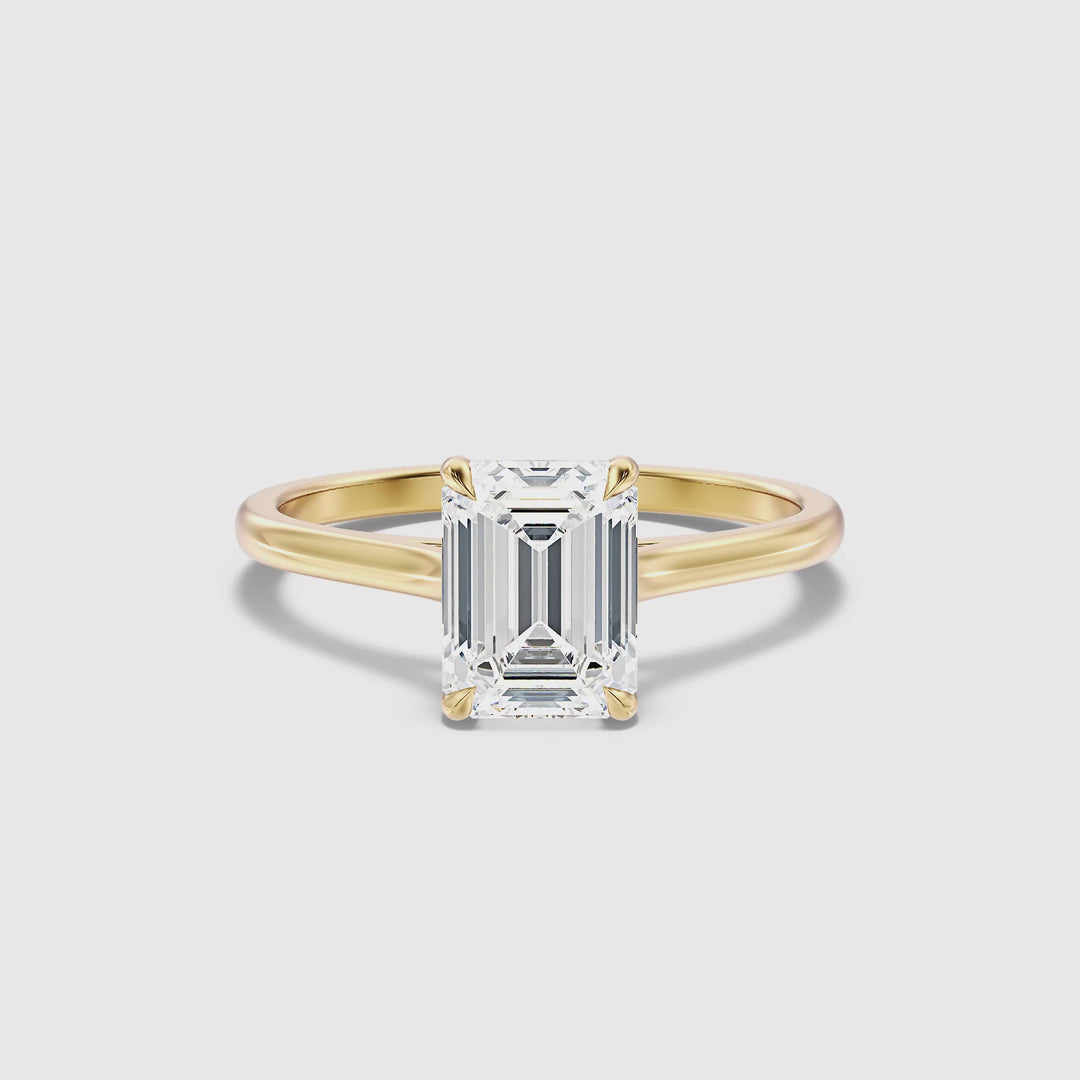 Mary 1 Carat Emerald Cut Solitaire Lab Grown Engagement Ring in 18k Yellow Gold