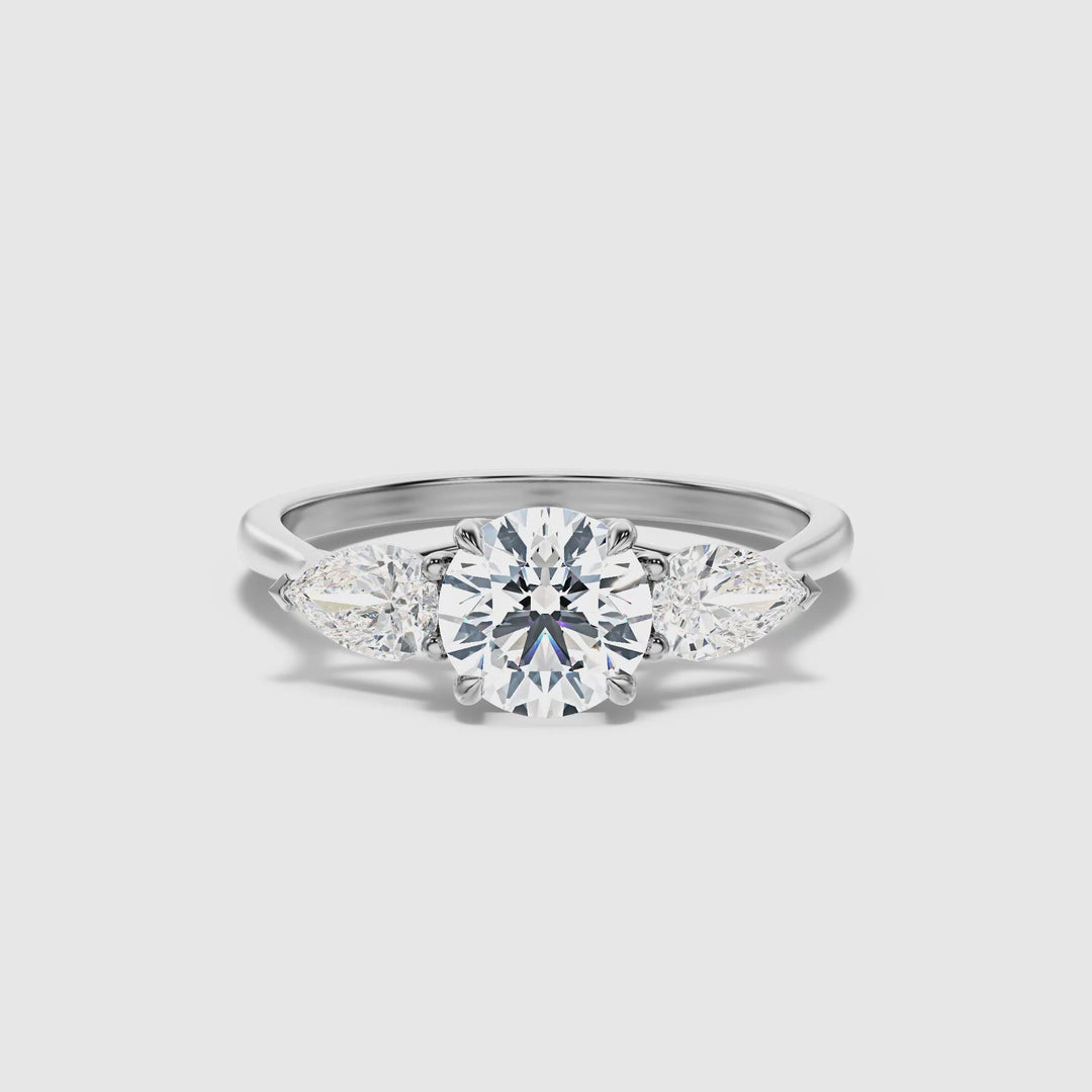 Kai 2 Carat Round 3 Stone Lab Grown Engagement Ring With Pear Side Stone in 10k White Gold