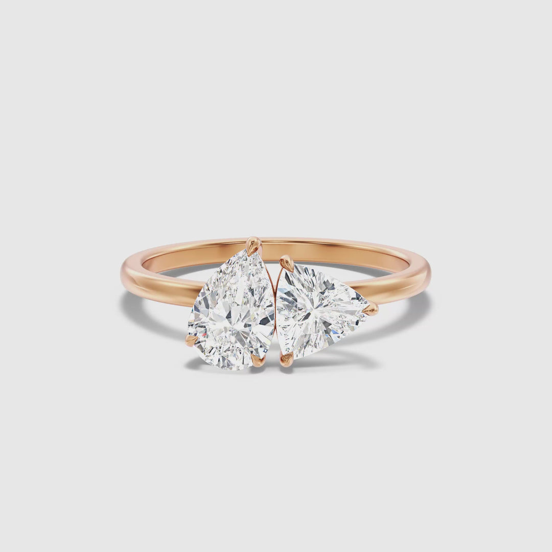 Elsie Toi Et Moi Ring in 14k Rose Gold With Pear and Trillion Cut Two Stone Moissanite Diamond (2 Ct. Tw.)