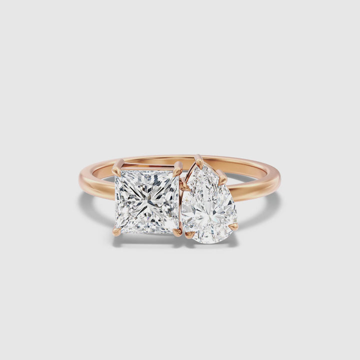 Rosie Toi Et Moi Moissanite Ring in 14k Rose Gold With Princess and Pear Two Stone Diamond (2 Ct. Tw.)