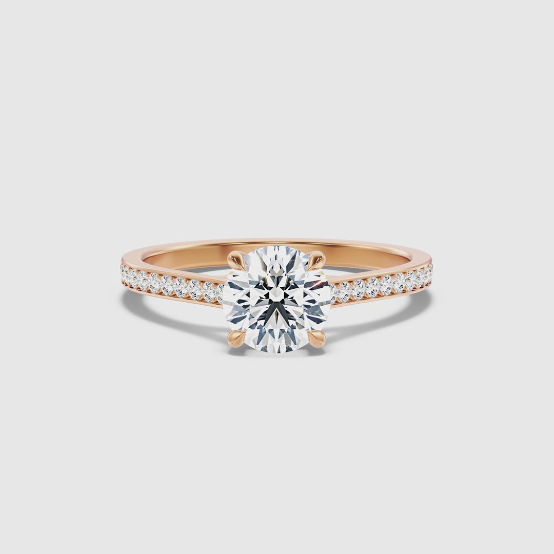 Elma 1 Carat Round Side Stone Pave Lab Grown Diamond Ring in 14k Rose Gold