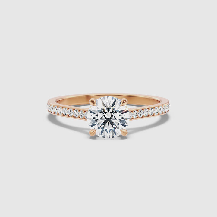 Elma 1 Carat Round Side Stone Pave Lab Grown Diamond Ring in 14k Rose Gold