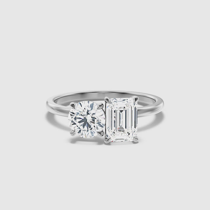 Faye Toi Et Moi Engagement Ring in Platinum With Round and Emerald Two Stone Moissanite Diamond (4 Ct. Tw.)