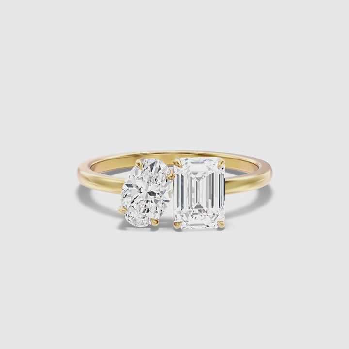 Amaya Toi Et Moi Engagement Ring in 10k Yellow Gold With Oval and Emerald Two Stone Lab Grown Diamond (2 Ct. Tw.)