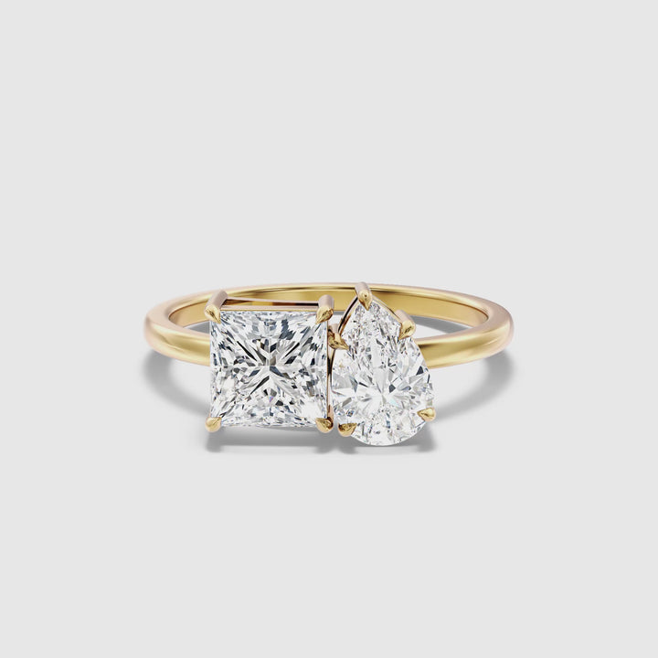 Rosie Toi Et Moi Moissanite Ring in 10k Yellow Gold With Princess and Pear Two Stone Diamond (2 Ct. Tw.)