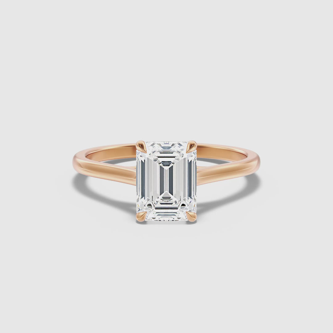 Hana 5 Carat Emerald Cut Solitaire Lab Grown Diamond Ring in 10k Rose Gold