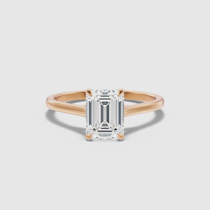 Hana 5 Carat Emerald Cut Solitaire Lab Grown Diamond Ring in 10k Rose Gold