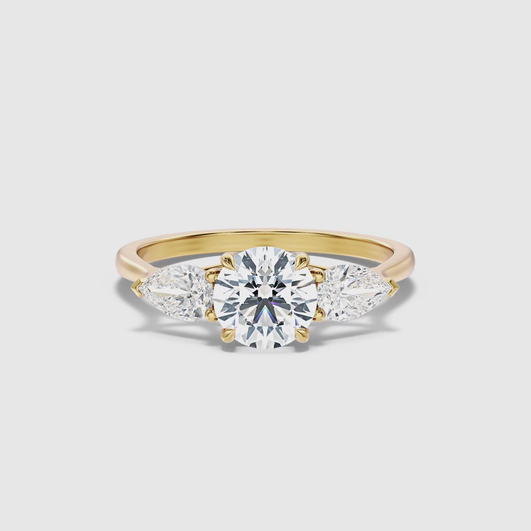 Kai 2 Carat Round 3 Stone Lab Grown Engagement Ring With Pear Side Stone in 14k Yellow Gold