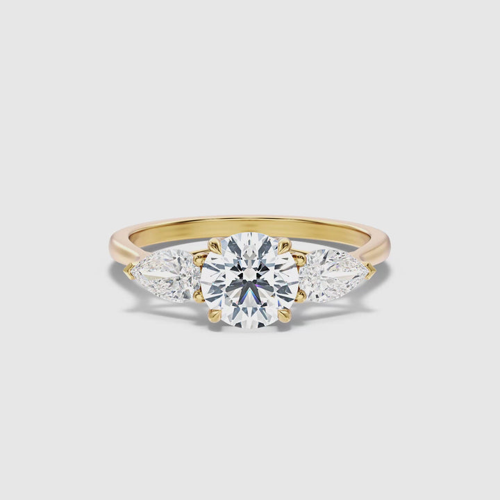 Kai 2 Carat Round 3 Stone Lab Grown Engagement Ring With Pear Side Stone in 14k Yellow Gold