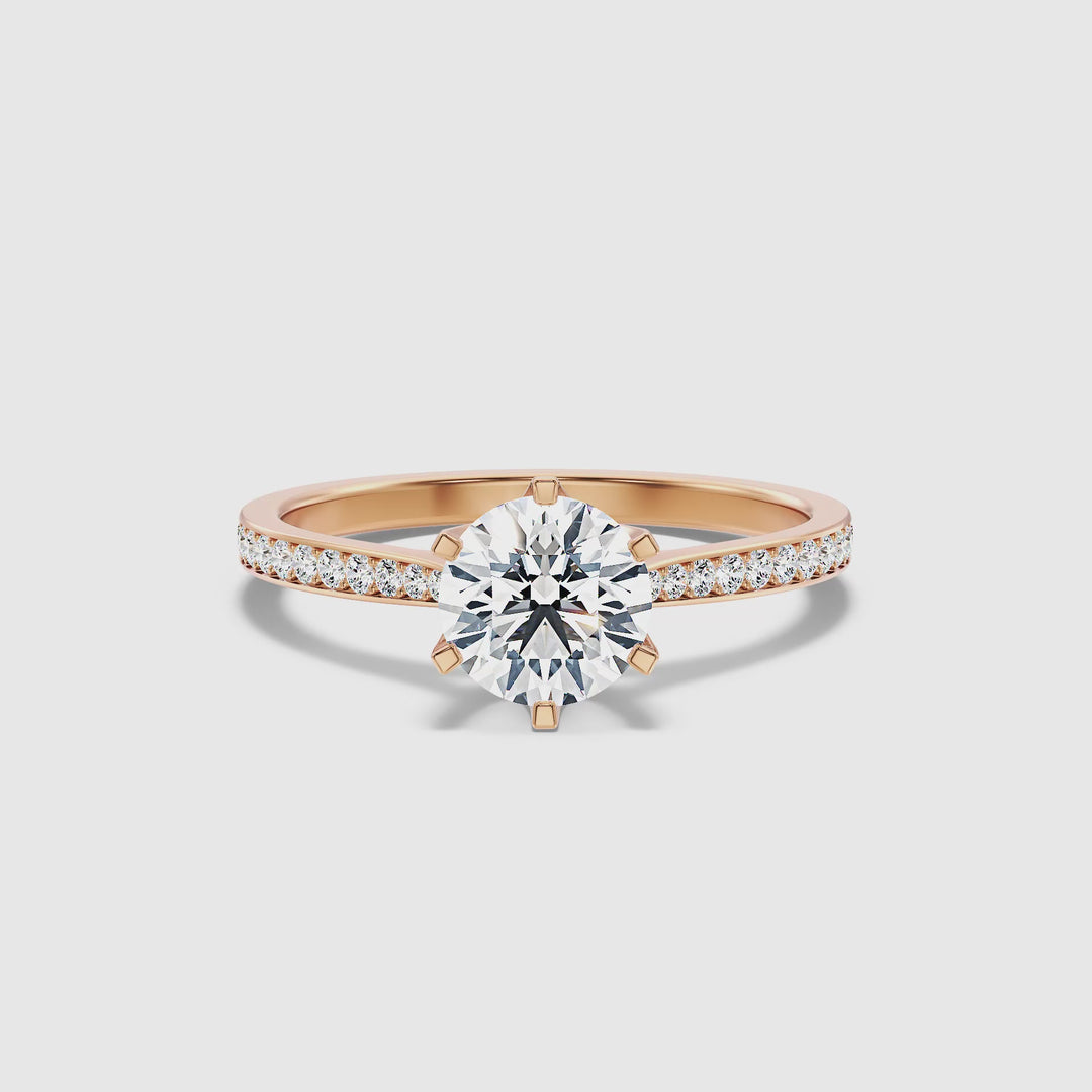 Mia 1 Carat Round Side Stone Pave Lab Grown Engagement Ring in 10k Rose Gold