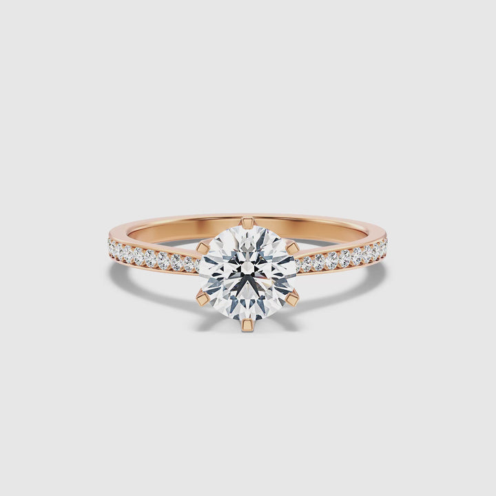 Mia 1 Carat Round Side Stone Pave Lab Grown Engagement Ring in 10k Rose Gold