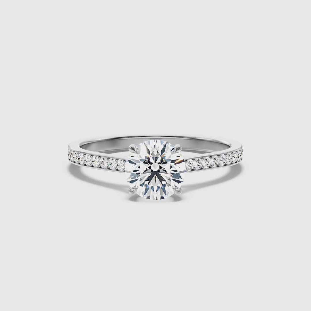 Callie 2 Carat Round Side Stone Pave Lab Grown Engagement Ring in 10k White Gold