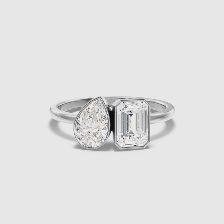 Cara Toi Et Moi Diamond Ring in 14k White Gold With Pear and Emerald Two Stone Lab Grown Diamond (2 Ct. Tw.)