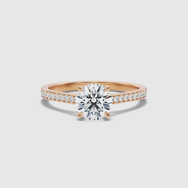 Nyra 2.5 Carat Round Cut Side Stone Pave Lab Grown Engagement Ring in 10k Rose Gold