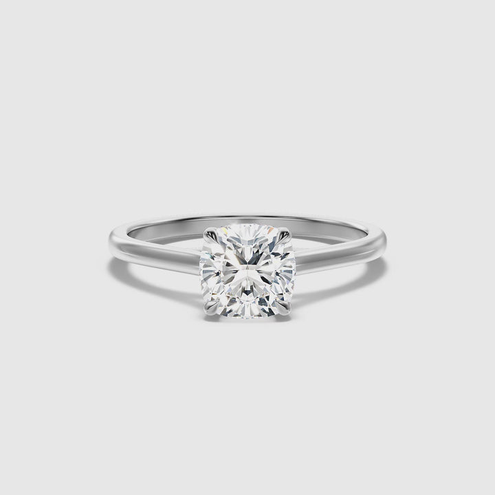 Joy 2 Carat Cushion Cut Solitaire Lab Grown Engagement Ring in 14k White Gold