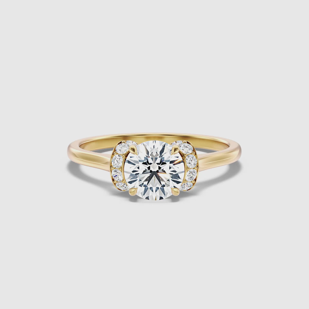 Lux 2 Carat Round Solitaire Pave Lab Grown Engagement Ring in 18k Yellow Gold