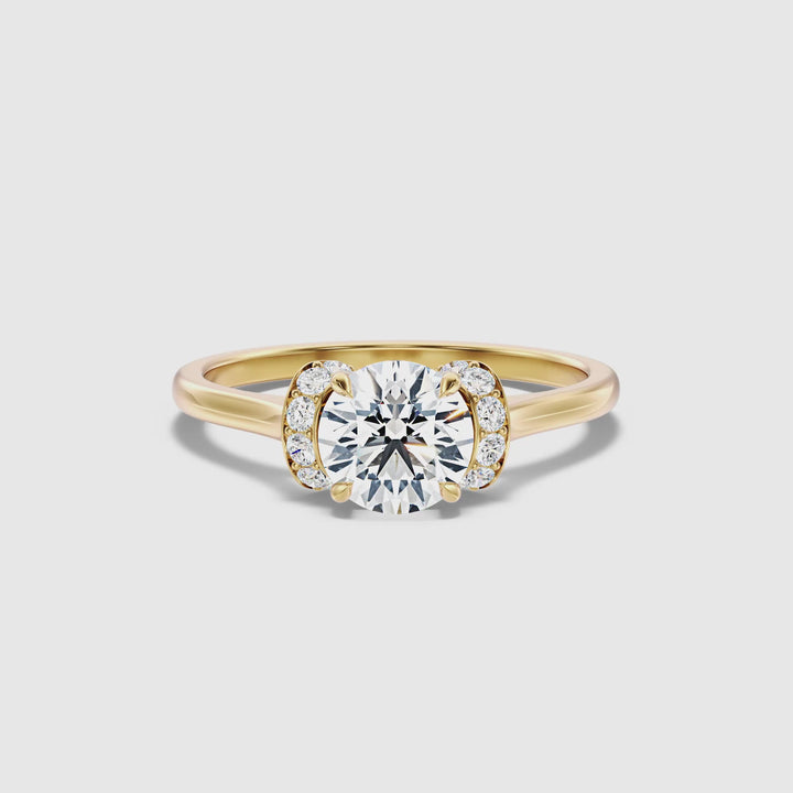 Lux 2 Carat Round Solitaire Pave Lab Grown Engagement Ring in 18k Yellow Gold