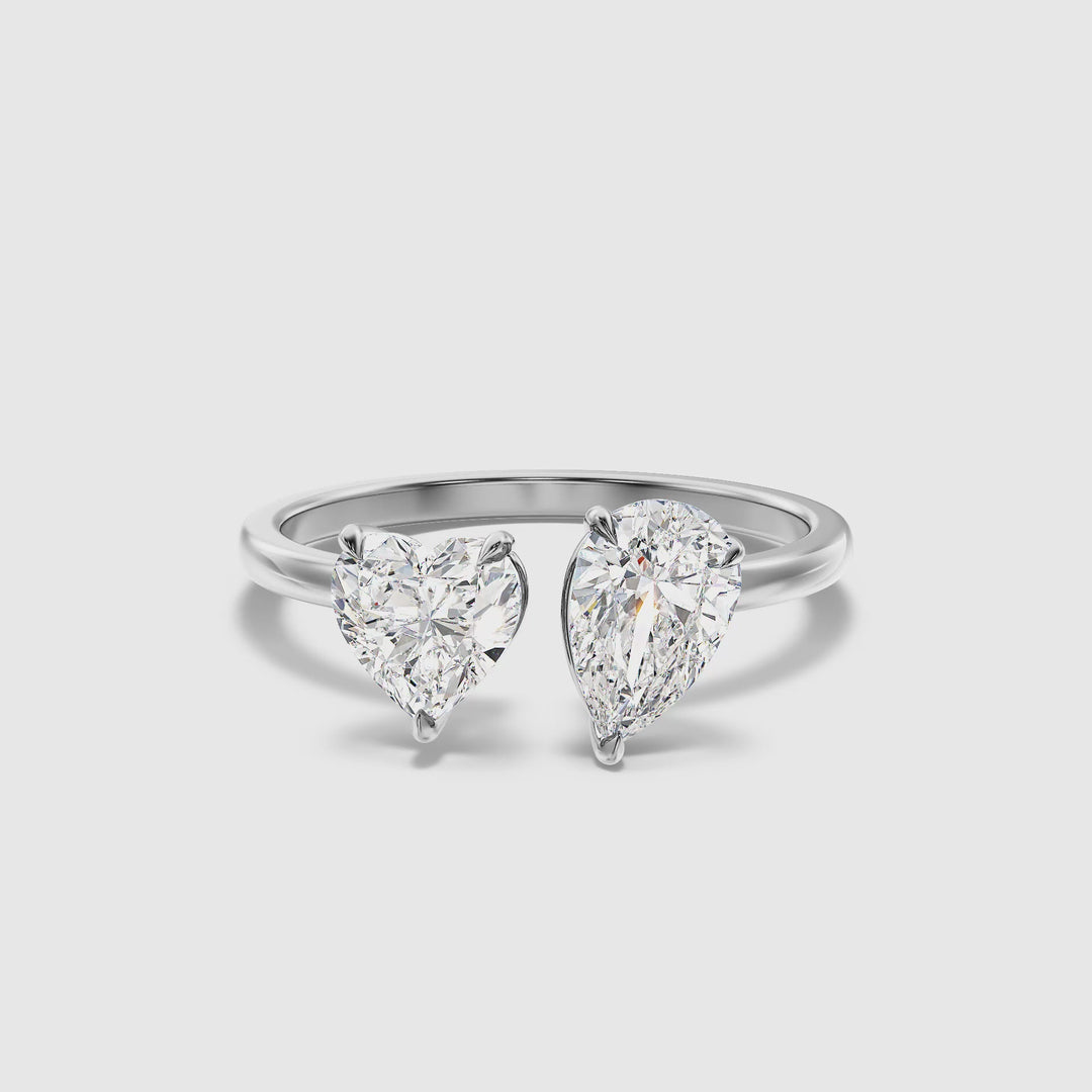 Lacey Toi Et Moi Ring in 14k White Gold With Heart and Pear Two Stone Lab Grown Diamond (4 Ct. Tw.)