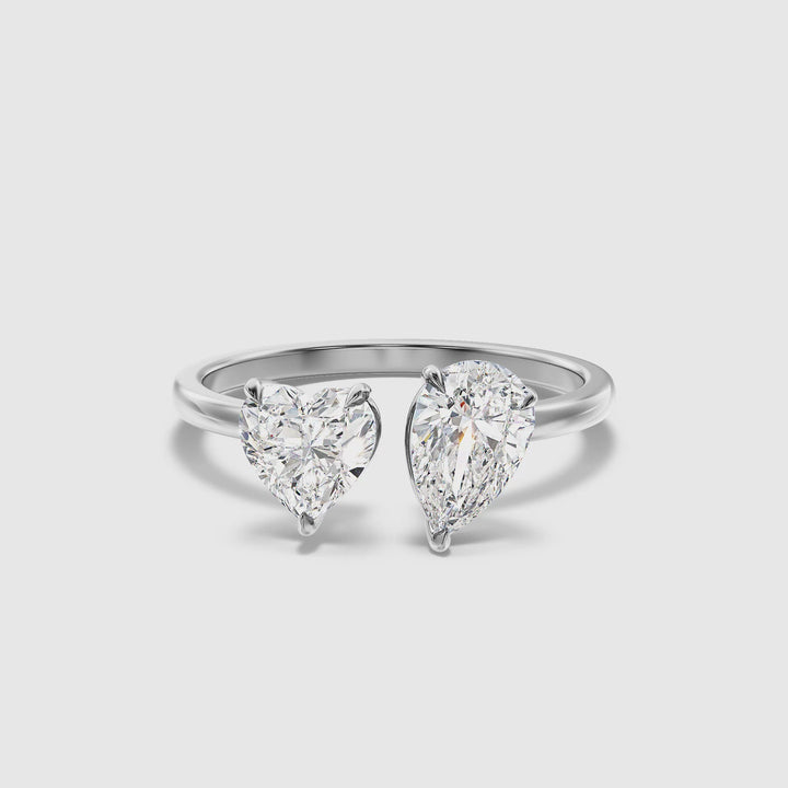 Lacey Toi Et Moi Ring in 14k White Gold With Heart and Pear Two Stone Lab Grown Diamond (4 Ct. Tw.)