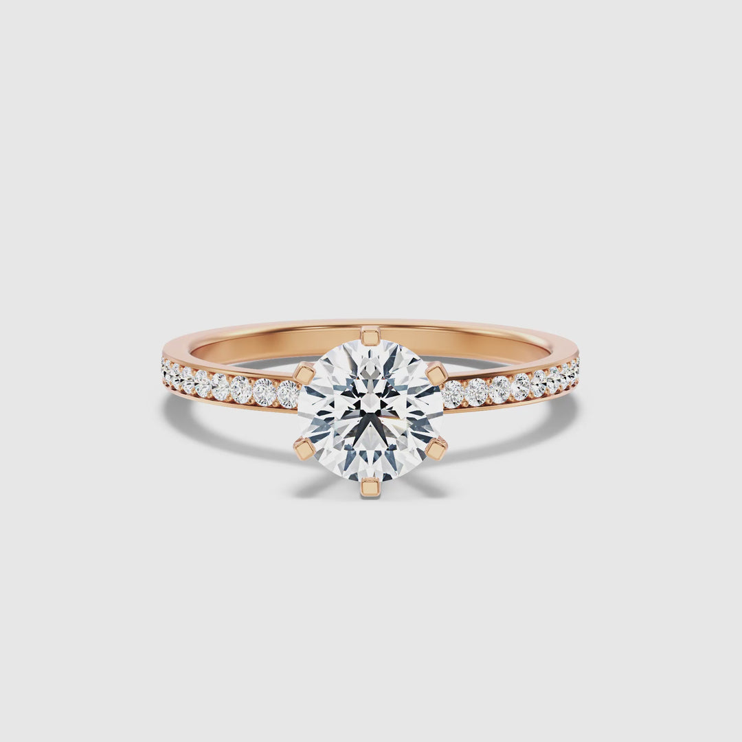 Claudia 4 Carat Round Side Stone Pave Lab Grown Diamond Ring in 14k Rose Gold