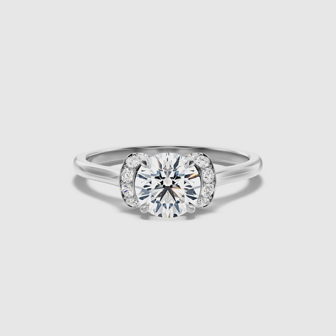 Lux 2 Carat Round Solitaire Pave Lab Grown Engagement Ring in 10k White Gold