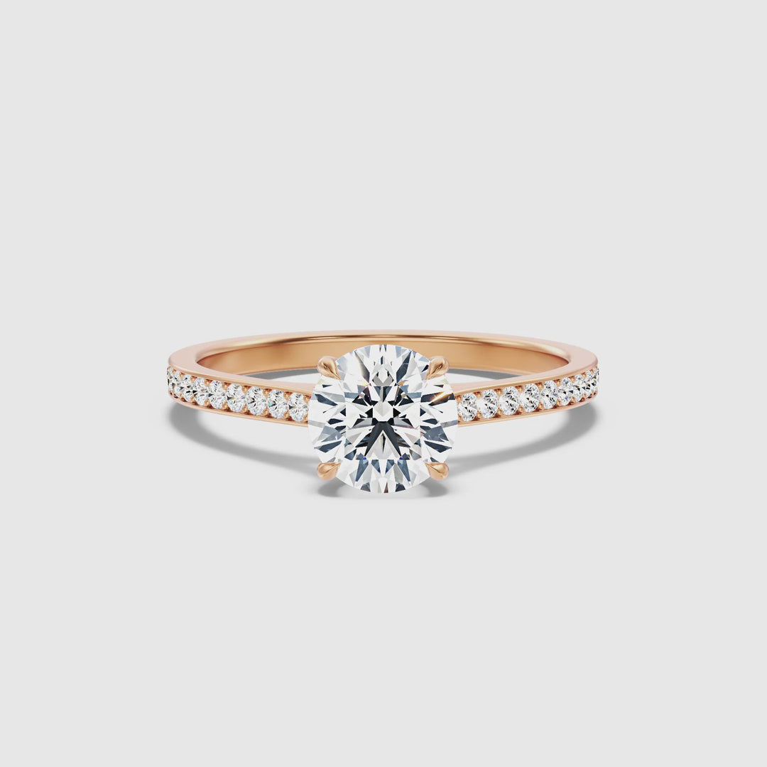 Callie 2.5 Carat Round Side Stone Pave Lab Grown Engagement Ring in 18k Rose Gold