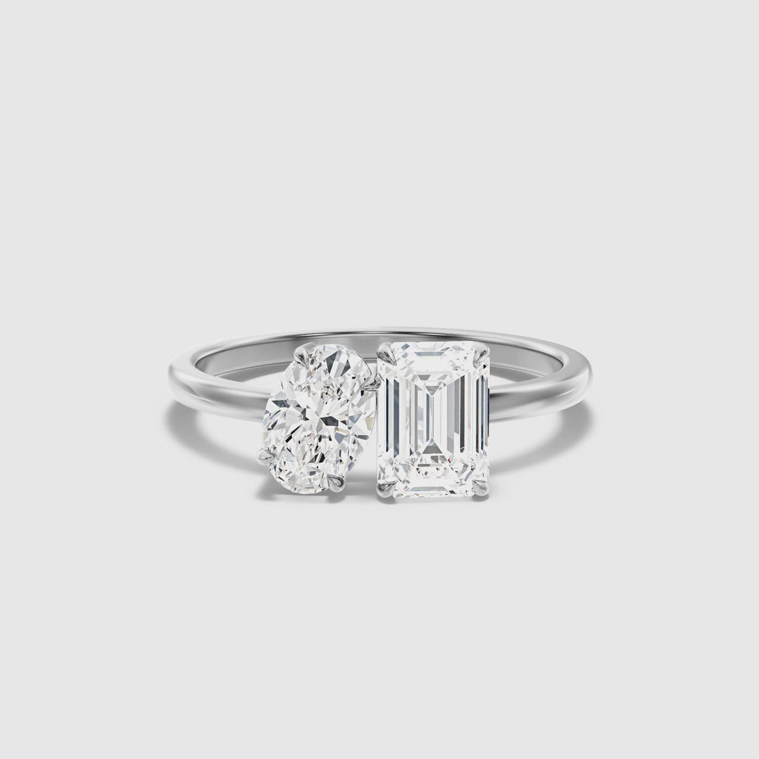 Amaya Toi Et Moi Ring in 10k White Gold With Oval and Emerald Two Stone Lab Grown Diamond (1 Ct. Tw.)