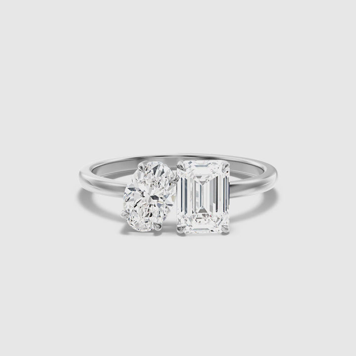 Amaya Toi Et Moi Ring in 10k White Gold With Oval and Emerald Two Stone Lab Grown Diamond (1 Ct. Tw.)