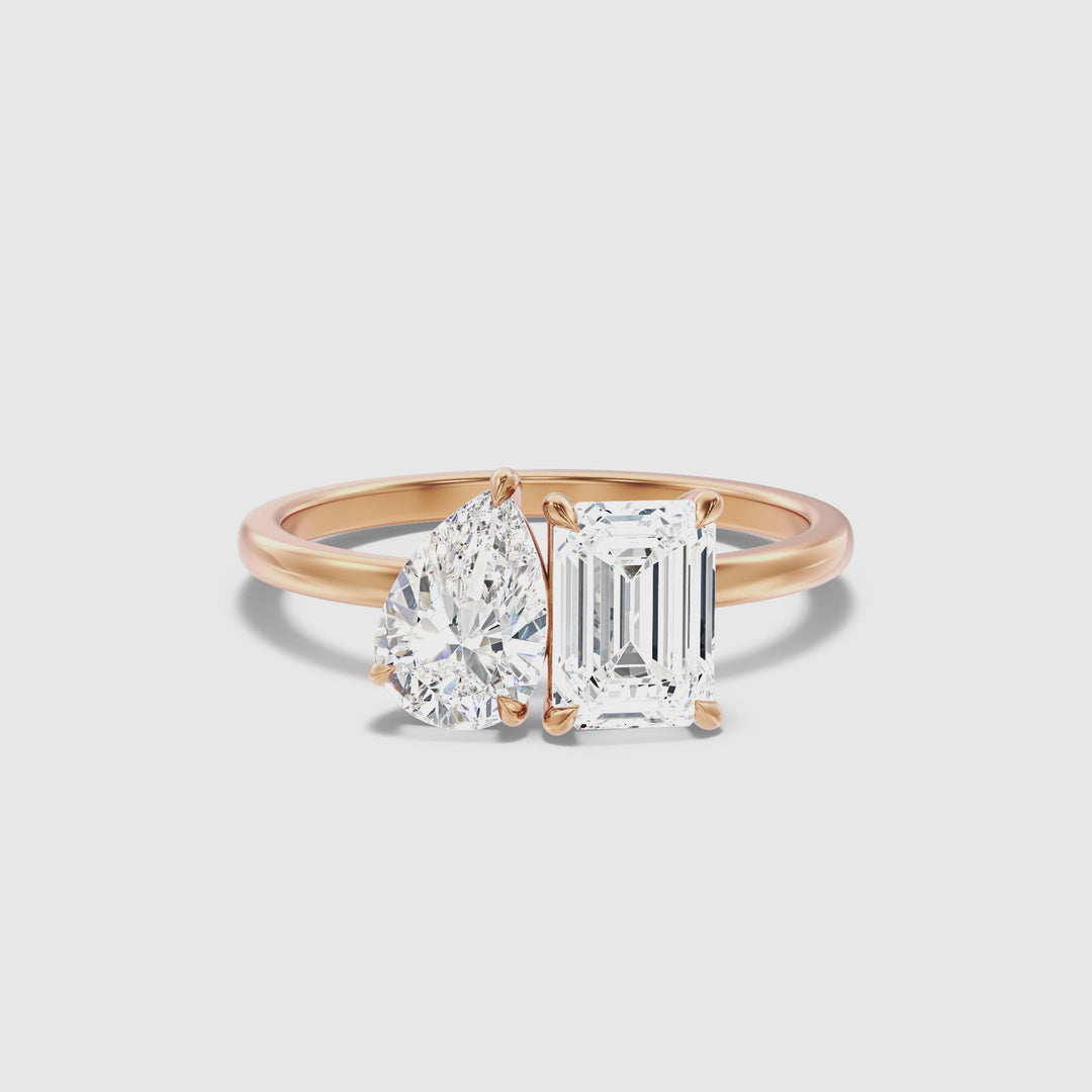 Flora Toi Et Moi Ring in 14k Rose Gold With Pear and Emerald Two Stone Moissanite Diamond (2 Ct. Tw.)