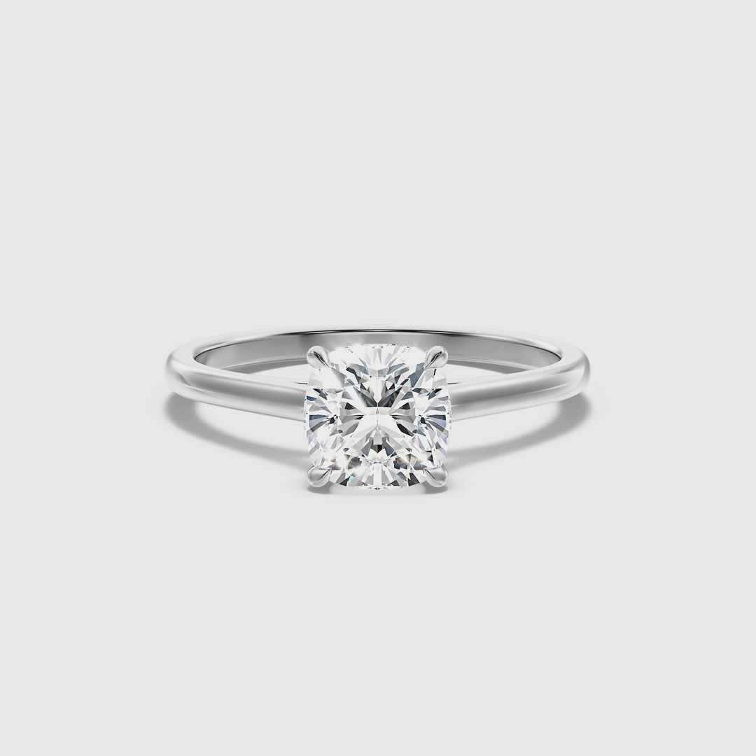 Joa 2 Carat Cushion Cut Solitaire Lab Grown Engagement Ring in 14k White Gold